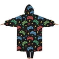 thumbnail image 2 of Oversized Wearable Blanket Hoodie,Colorful Controllers Games Icons Black Pattern Sherpa Blanket Hoodie with Super Pockets,Super Warm Fuzzy Pullover for Women & Men, 2 of 6