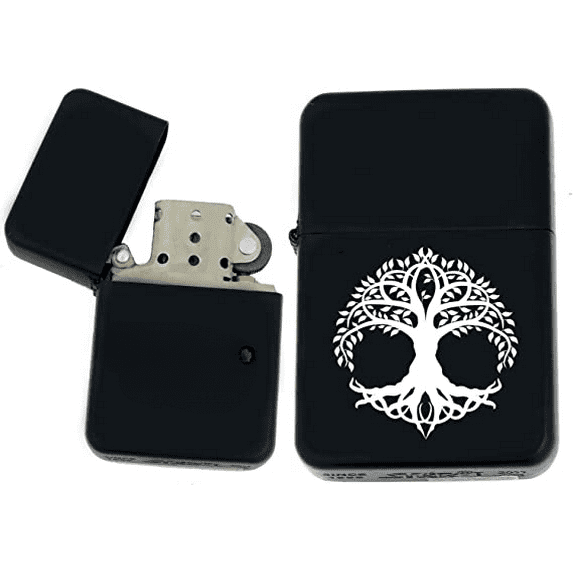 Groomsman Gift Windproof Tree Of Life Black Matt LIGHTER - Gift for Him Husband Father Wedding Groomsmen Boyfriend (TF-4)