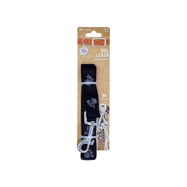 Correa Para Perro Importadora La Merced Negro Estampado Huellitas Talla Mediana Ergonómico Altamente Resistente