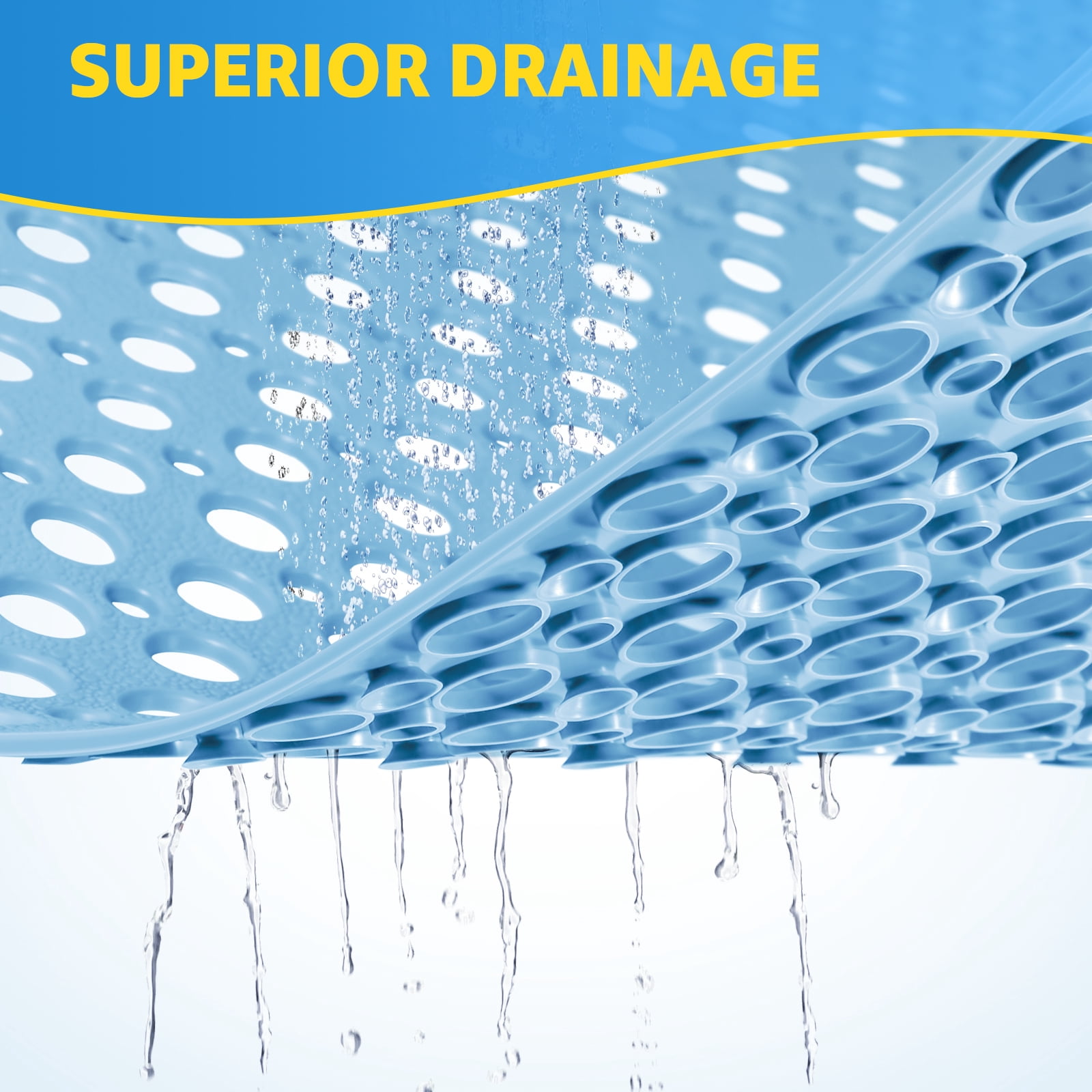 OTHWAY Large Shower Mat, 47x32 TPE Anti Slip Shower Mat, Heavy Bath Mats for Shower with Drain Holes Suction Cups, Shower Stall Mat for Bathroom, No Odor Shower Grip Mat for Elderly (Light Blue)