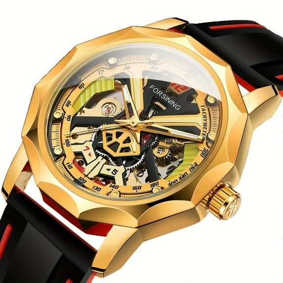Luxury Men's Fashion Mechanical Watch Silicone Hollow Luminous Waterproof Round Sports Manual Mechanical Watch