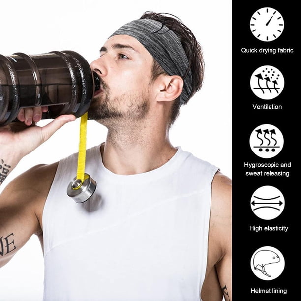 Diadema elástica para hombres y mujeres, tocado transpirable con absorción de sudor (gris)