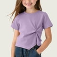 thumbnail image 2 of AINIYS Girls Short Sleeve Tee Knot Hem Round Neck Pullover Soft Stretch Casual Daily Vacation Wear Purple 3-4Years, 2 of 6