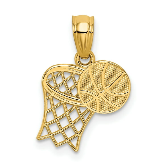 Finest Gold 11 x 18 mm 14K Yellow Gold Basketball & Hoop Pendant