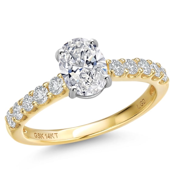 Gem Stone King 1.38 Cttw IGI Certified Lab Grown Diamond in 14K Two-Tone Gold Engagement Ring for Women | Oval Center Diamond 1.00 Ct | D-E Color | VS1-VS2 Clarity | Size 6