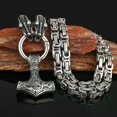 thumbnail image 2 of Thor's Hammer and Double Dragon Head Pendant Necklace - Stainless Steel Chain, Nordic Viking Jewelry Gift, 2 of 5