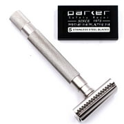 Parker Safety Razor Semi Slant Safety Razor and 5 Parker Premium Double Edge Razor Blades - Satin Chrome