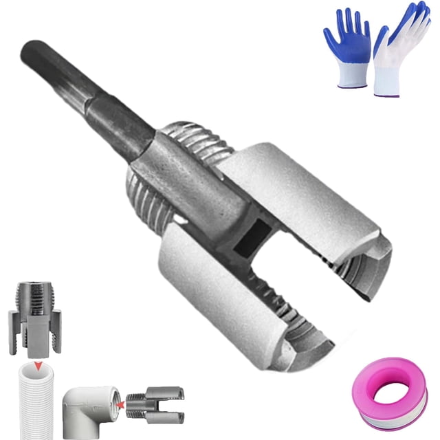 HUGFEGWE Integrated Internal & External Pipe Threading Tool, Electric Drill Compatible 2-in-1 PVC Pipe Threader Kit with Various Die Sizes (1/2 3/4 NPT) for Plumbing Repairs (1/2in) AZ824-10542