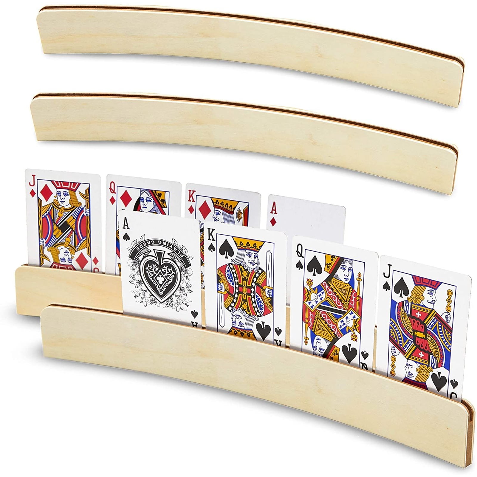 Set of 4 GAMELAND Panorama Wooden Playing Card Holders in Curved Design Hands Free Great for Kids Seniors Adults 
