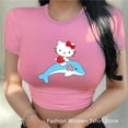 thumbnail image 1 of Vêtements d'Été 2024 Beaux T-Shirts Hello Kitty Mignons Col Rond Manches Courtes Haut Imprimé Dessin Animé Aguichant crop top, 1 of 6