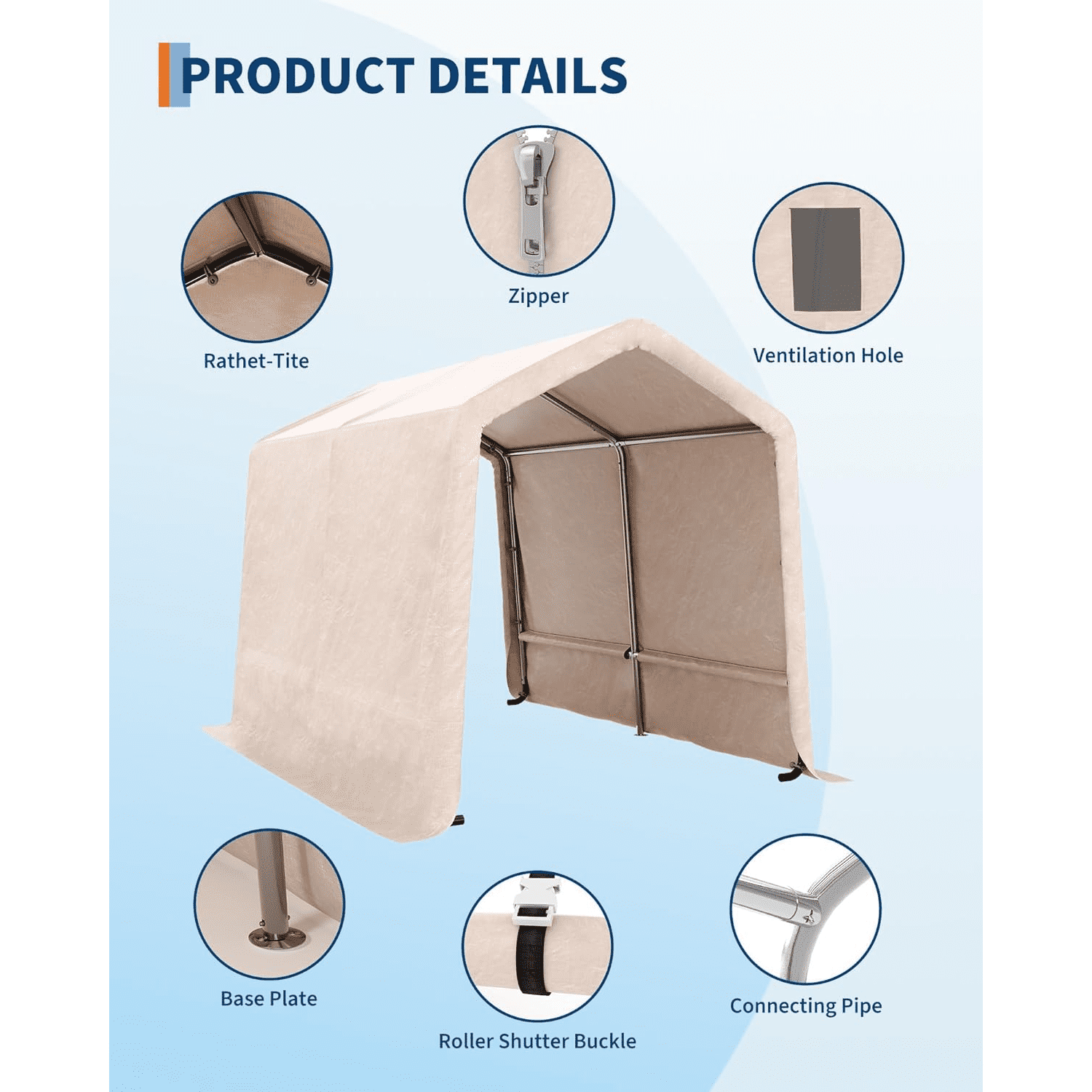6 x 6 ft Portable Carport Heavy Duty Waterproof  Storage Shed with 2 Roll-Up Doors & Vents for Motorcycles,Bikes,Garden Tools,and Firewood