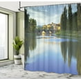 thumbnail image 5 of Ambesonne Nature Shower Curtain, River Bridge Town Trees, 69"Wx84"L, Green Blue, 5 of 5