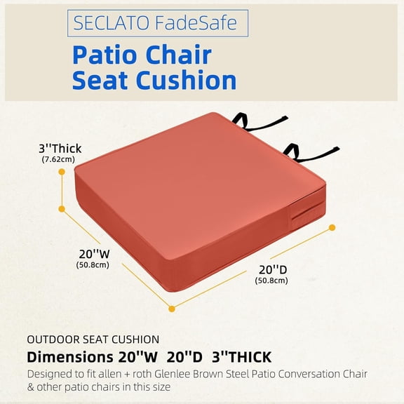 20x20 Inch Waterproof Outdoor Seat Cushions for Furniture, 2 Pack, Spice