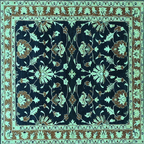 Ahgly Company Indoor Square Oriental Turquoise Blue Traditional Area Rugs, 5' Square