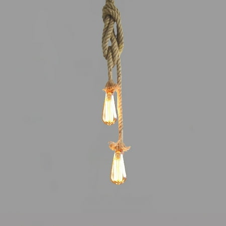 Lixada 150cm Ac110v E26 E27 Double Head Vintage Hemp Rope Hanging Pendant Ceiling Light Lamp Industrial Retro Country Style Dining Hall Restaurant Bar