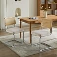 thumbnail image 2 of Rattan Dining Chairs Set of 2,Mid-Century Modern Kitchen Chairs, Armless Mesh Back Cane Chairs with Natural Cane Back & Stainless Chrome Base, Beige, 2 of 9