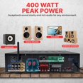 thumbnail image 3 of Pyle 400W Stereo Amplifier Receiver - BT Home Audio Amplifier with USB/SD Readers, FM Radio, 3.5mm Aux, Phono, Optical & Coaxial Inputs, LED Display, Mic Inputs, Built-in 2 in 1 HDMI Switch, 3 of 7