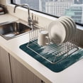 thumbnail image 3 of Green Forest Dish Drying Mats for Kitchen Counter, Misty Pine Trees Foggy Green Trees Absorbent Coffee Bar Mat with Non-slip Rubber Backed Quick Drying Dish Rack Pad 16"x24", 3 of 9