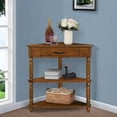 thumbnail image 2 of MIDOQIN Corner Table, Wood Corner Desk with Storage Drawer, Corner Bar Accent Table with Solid Wood Metal Frame for Small Spaces, 2 of 12