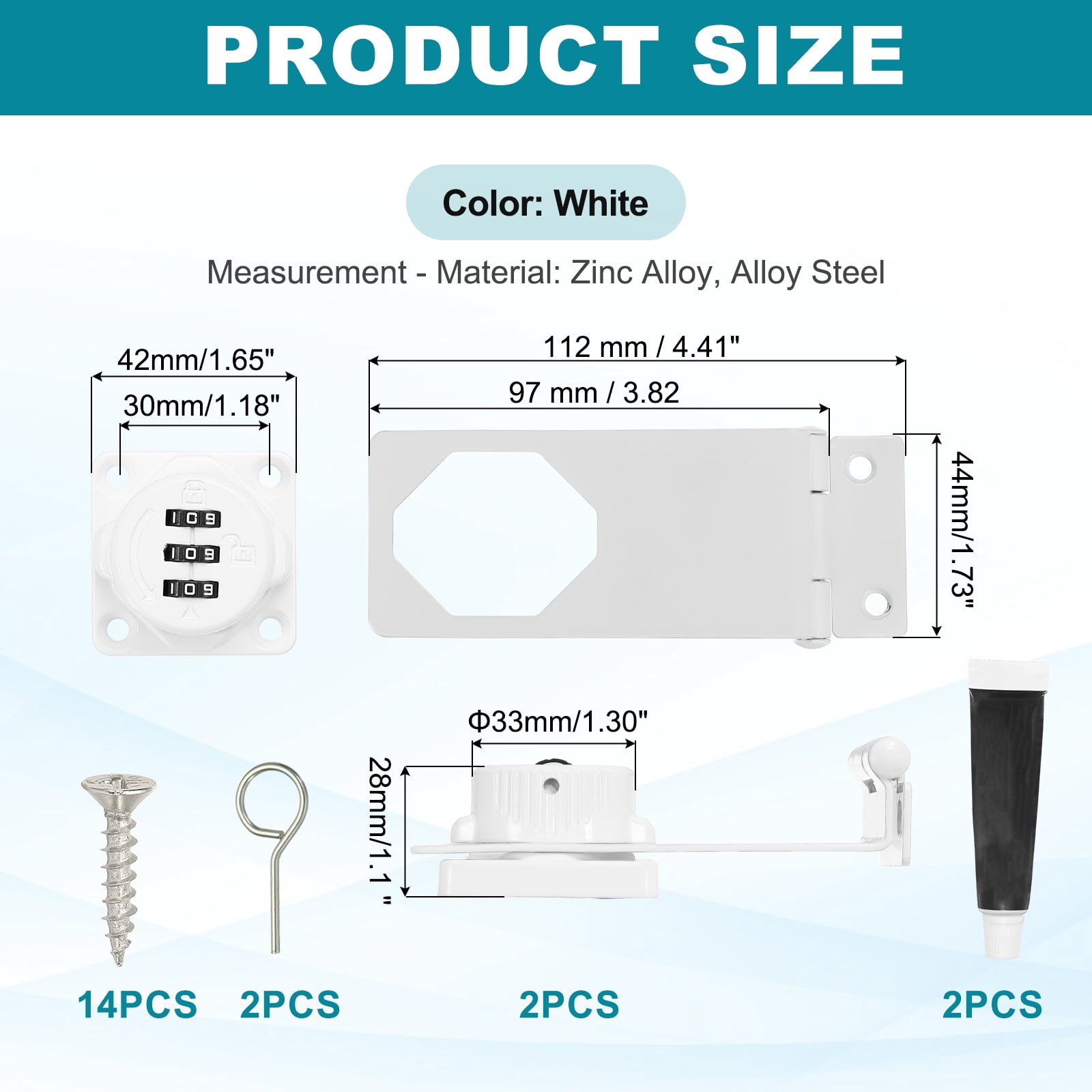 Uxcell Password Rotary Hasp Lock (White) (2 Set), 90 Degree Keyless 3-Digit Combination Security Slide Latch Cabinet Locks, Suit For- Door/Closet/Barn/Bathroom/Outdoor/Garden