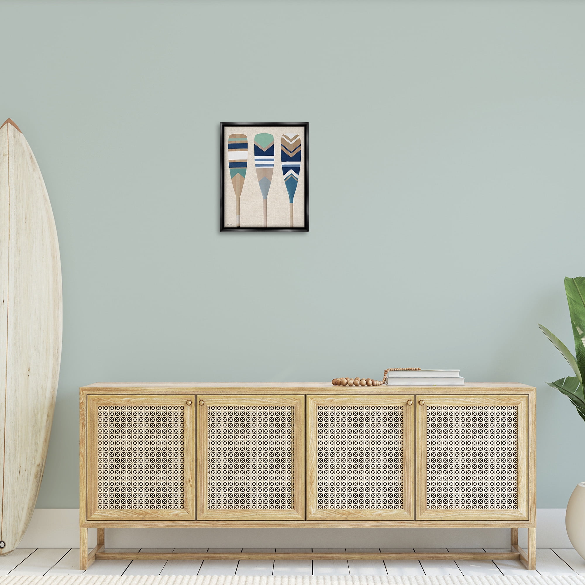 Stupell Industries Boat Oar Trio Nature Painting Black Floater Framed Canvas Art Print Wall Art, 17 x 21