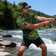 thumbnail image 2 of OIOLOYJM Mens Sun Protection Shirts Quick Dry Lightweight Uv Protection Rash Guard Camo Short Sleeve Hoodies Summer Running Fishing Hooded Shirts Green L, 2 of 5