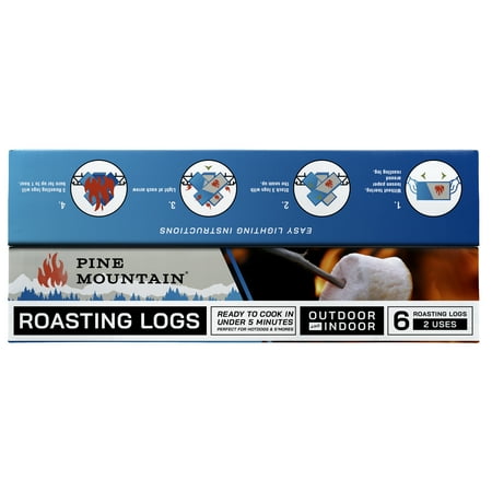 Pine Mountain Roasting Log for Campfires, 6 logs, 2 Use Pack, Food-Safe Cooking Firelog