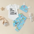 thumbnail image 2 of Coerni Baby Boy Easter Outfit Toddler Summer Short Sleeve Romper Sweatpants + Hat Kids Clothes Set 3 6 12 18 24 Months, 2 of 9