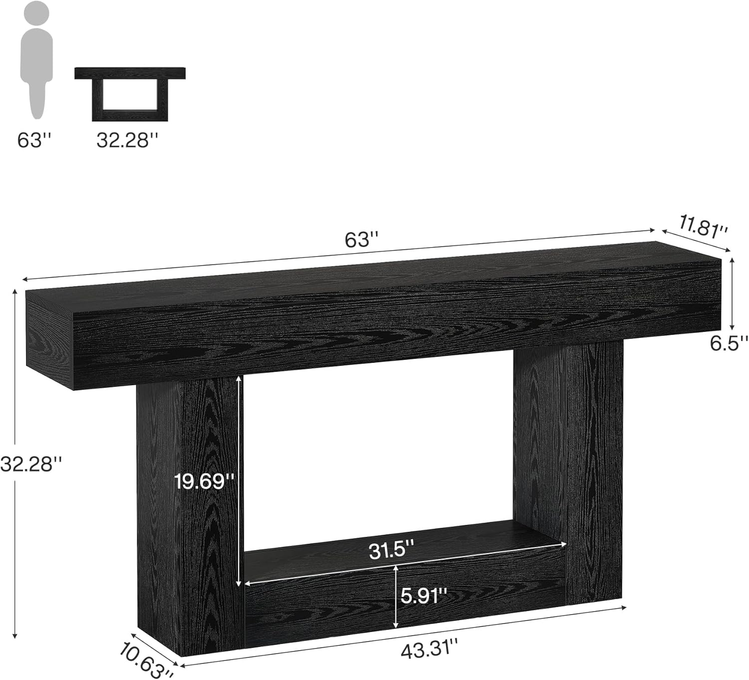 Tribesigns 63" Console Table, Farmhouse 2-Tier Entryway Table with U-Shaped Base
