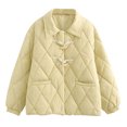 thumbnail image 1 of Chaqueta informal de manga larga con capucha y bolsillos de algodón con botones de piel de vaca y cuadros de rombos para mujer, 1 of 8