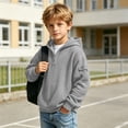 thumbnail image 2 of hengsof Toddler Boys Zip Fleece Hoodie Sweatshirt Waffle Long Sleeve Solid Color Sweatshirt with Pockets for Fall Winter, 2 of 8