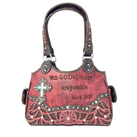 Texas West Concealed Carry Shoulder Handbag Western Purse With Rhinestone Cross In Multi Collections