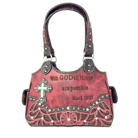 Texas West Concealed Carry Shoulder Handbag Western Purse With Rhinestone Cross In Multi (Best Rated Concealed Carry Purses)