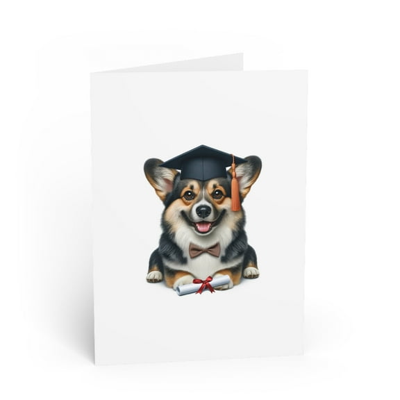 DistinctInk Greeting Card / Note Card - Cardigan Welsh Corgi Graduation - PACK of 5