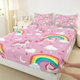 thumbnail image 3 of Castle Fairy Cartoon Unicorn 4pcs Bed Sheets for Preppy Child Girls,Kawaii Rainbow Animal King Sheets,Love Heart Print Super Cozy Sheet Set,Microfiber Bedroom Decor, 3 of 7