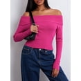 thumbnail image 3 of ZAXARRA Women Slim Knit Sweater Solid Color Boat Neck Off Shoulder Long Sleeve Pullovers Jumpers Streetwear, 3 of 8