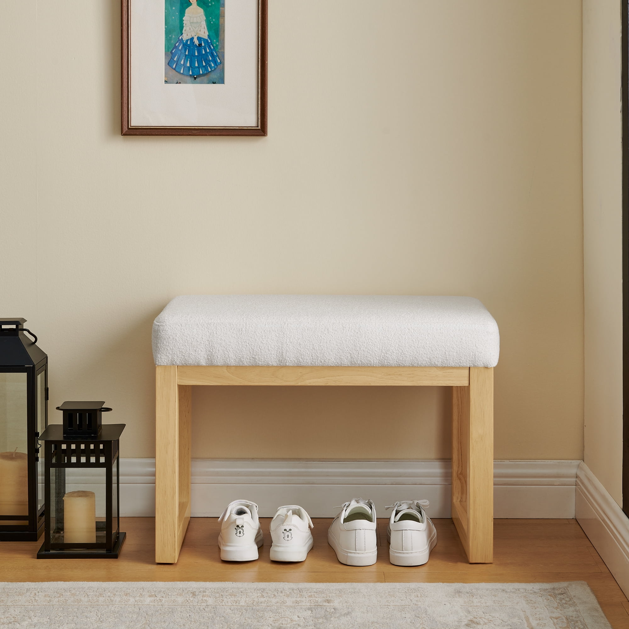 Bench, Entryway Bench, Shoe Storage Stool with Solid Wood Frame, Soft Loop Yarn Cushion and Modern Design, for Hallway Mudroom, Beige