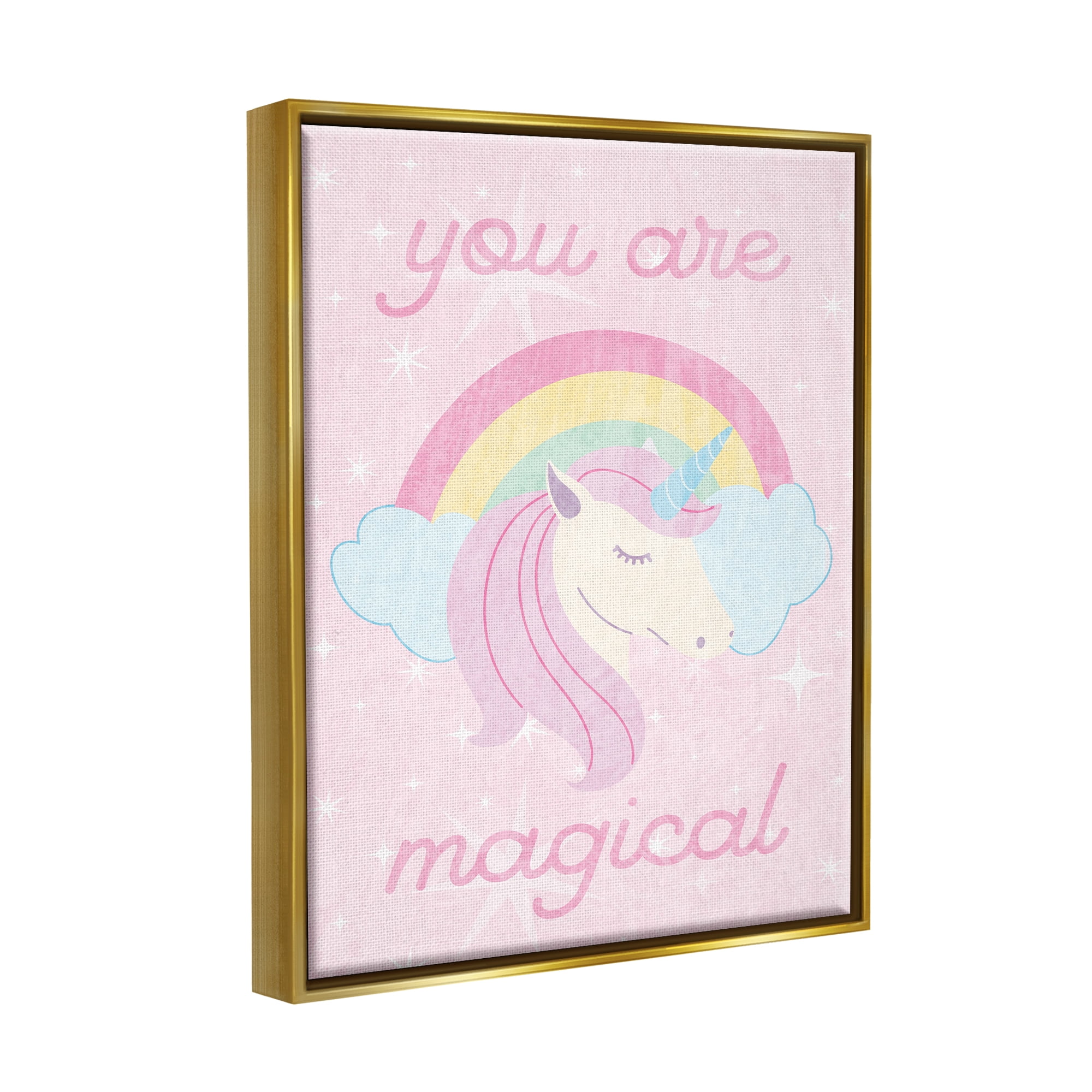 Stupell Industries Magical Sparkle Unicorn Fairy Tales & Fantasy Painting Gold Floater Framed Canvas Art Print Wall Art, 25 x 31
