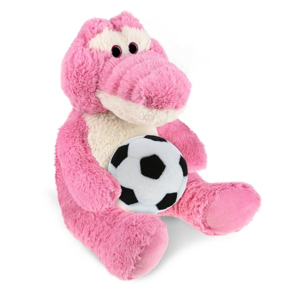 DolliBu Sitting Pink Alligator Stuffed Animal with Soccer Ball Plush - Soft Huggable Alligator Playtime Plush Toy, Cute Wildlife Gift, Super Soft Plush Doll Animal Toy for Kids and Adults - 10 Inches