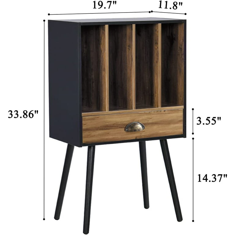 Record Player Stand,Vinyl Record Storage Table with 4 Cabinet up to 100  Albums,Mid-Century Turntable Stand with Wood Legs,Brown Vinyl Holder  Display Shelf for Bedroom Living Room (Patented) – Built to Order, Made