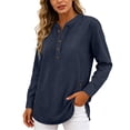 thumbnail image 4 of Womens Denim Shirt Long Sleeve Button Down Shirt Casual Jean Shirt Jacket Vintage Denim Blouses Tops with Pockets Navy L, 4 of 6