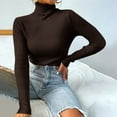 thumbnail image 2 of Olyvenn Womens Tunic Ribbed Knit Sweater 2023 Girls Love Lantern Sleeve Long Sleeve Blouse Elegant Solid Tees Turtleneck Winter Tops Sports Slim Fit Casual Pullover Fashion Coffee 4, 2 of 8