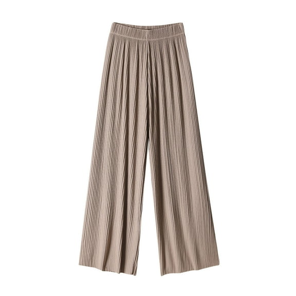 USNSM Women's High Waisted Trousers Ice Silk Lightweight Casual Pants Solid Color Breathable Cozy Pajama Trousers Khaki L