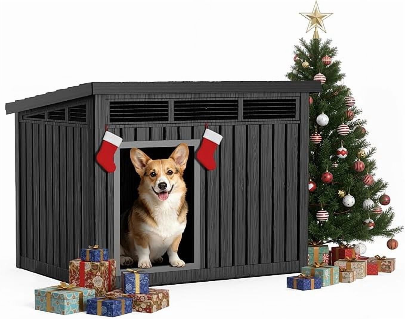 YOSADIER Large Dog House for Indoor & Outdoor - Weatherproof & Removable Roof, Fits Small to Large Dogs-Classic Black (25.1"D x 32.1"W x 24"H)