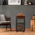 thumbnail image 2 of Solid Wood Small 4-Tier Rolling Kitchen Cart with Wine Rack and Drawer, 2 of 6