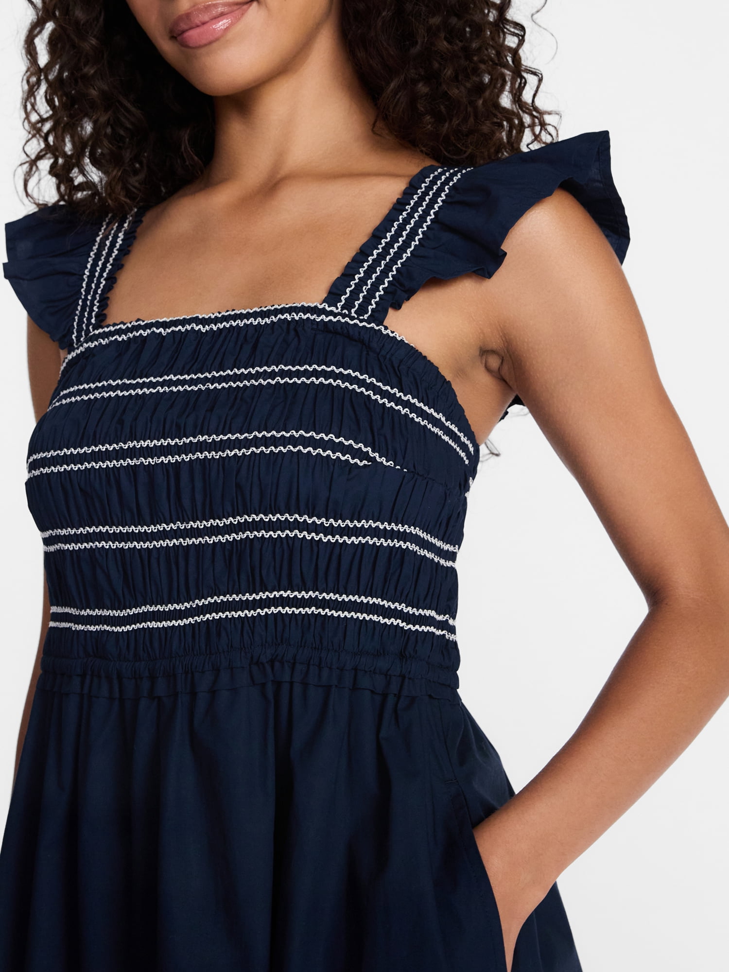Time and Tru Women's and Women's Plus Sleeveless Smocked Cotton Midi Dress, Sizes XS-4X