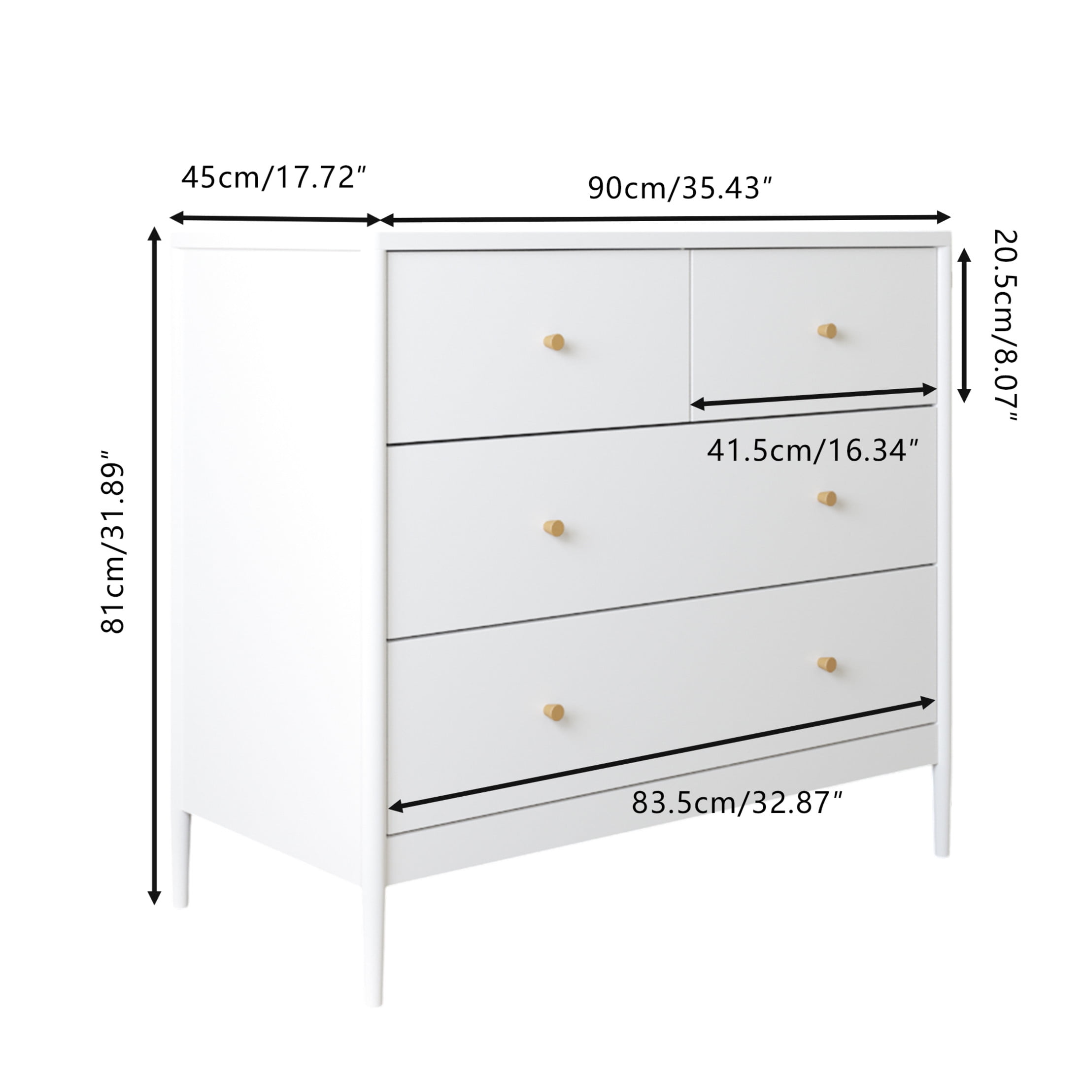 Noble House 35.4" 4-Drawer Kids Dresser, Wooden Nursery Storage Cabinet with Anti-Tip Kit for Bedroom or Closet, White