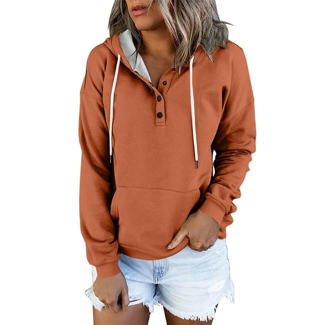 WZXFASHION Chandail à Manches Longues pour Femmes, Couleur Unie, Mode Décontractée, avec Boutons et Poche, Rabais de 50 % Liquidation, Chandail à Enfiler