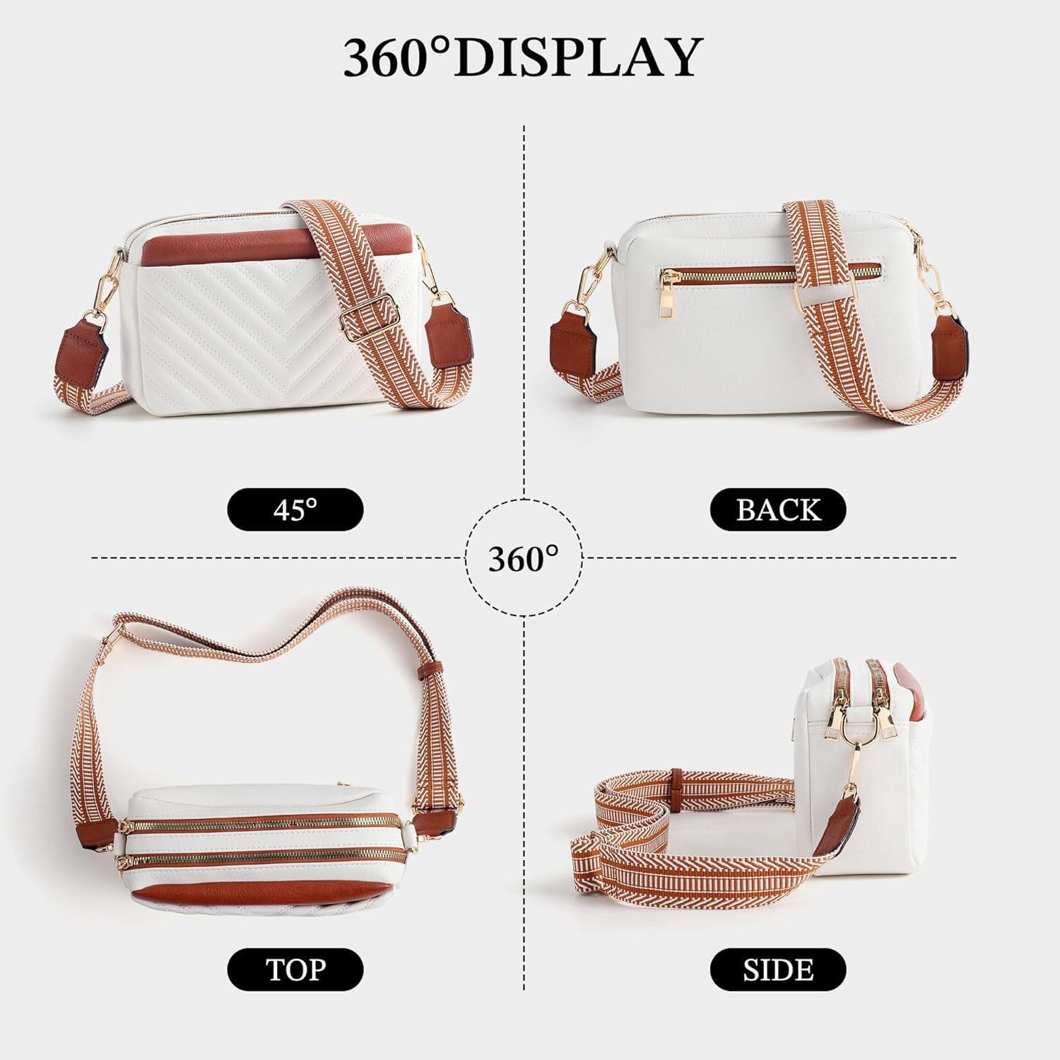 Crossbody Bags for Women - Leather Crossbody Purse with Wide Strap Quilted Small Crossbody Bags for Women