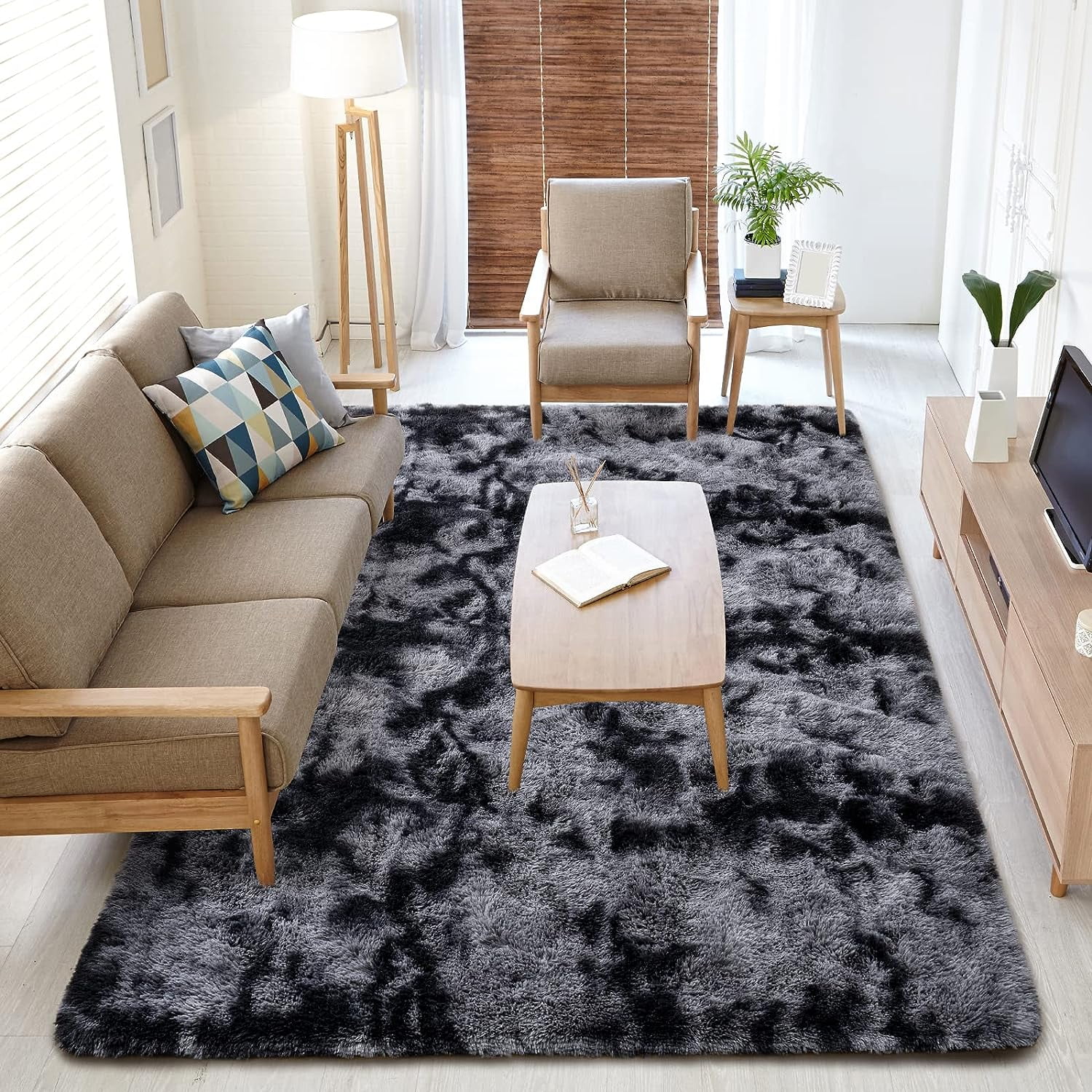 Area Rug for Living Room,Brochao 5ft x 8ft Ultra Shag Area Rug Fluffy Rug,Soft Fuzzy Non-Slip Carpet Mat for Home Decor,Dark Grey